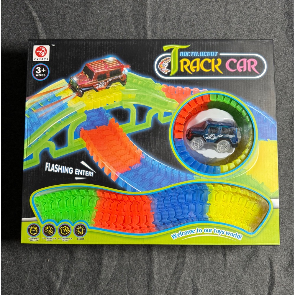 72 Toys Noctilucent Track Car 150 Piece Glow in the Dark Flexible Race Set